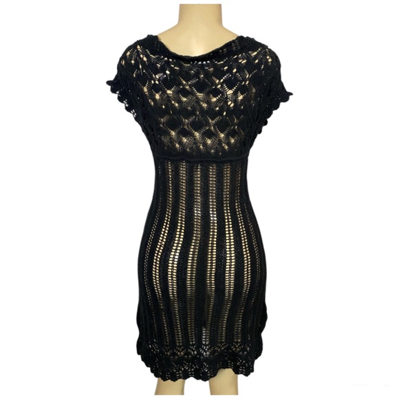 Y2K EST 1994 Old Navy Black Crochet Cover Up Dress V-Neck Size Medium - Picture 6 of 8